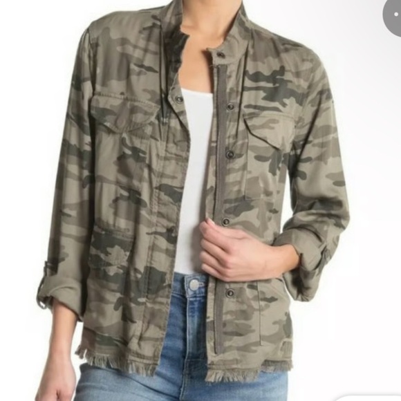 Sanctuary Green and Brown Camo Lightweight Raw Edge Jacket - Picture 1 of 9